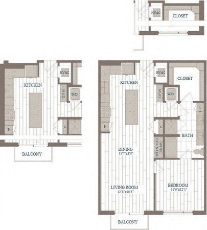 a floor plan of a building with two different elevations